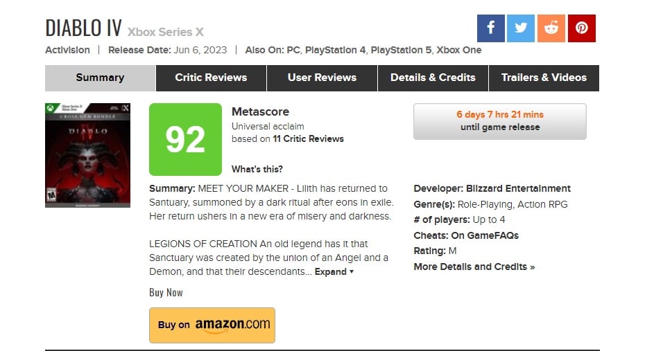 Le score metacritique de Diablo 4 revele Le score metacritique de Diablo 4 revele