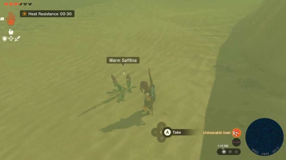 Ou trouver de la saffline chaude dans Tears of the TOTK Warm Safflina dans le désert de Gerudo