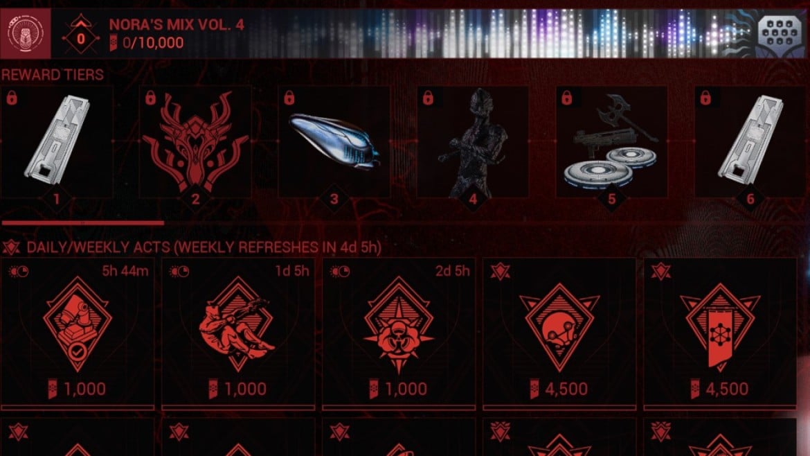 Toutes les recompenses de Noras Mix Volume 4 dans Warframe Récompenses Warframe Nightwave