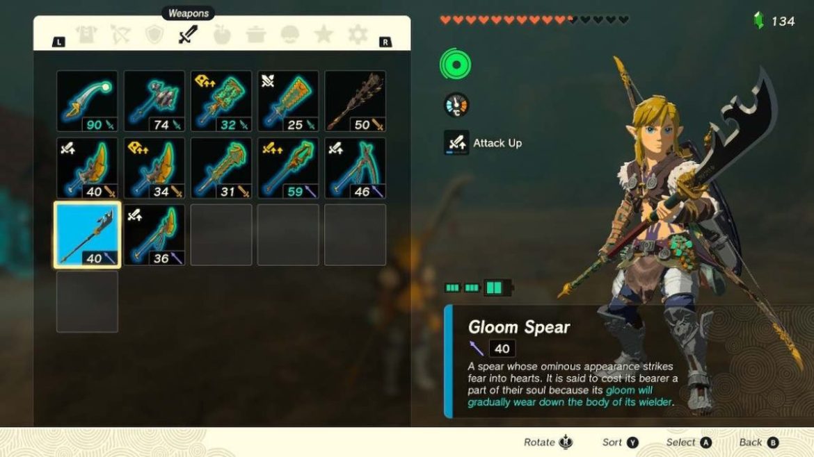 1686839639 145 Raisons de ne pas utiliser les armes sombres dans Zelda totk-gloom-lance-sélectionné