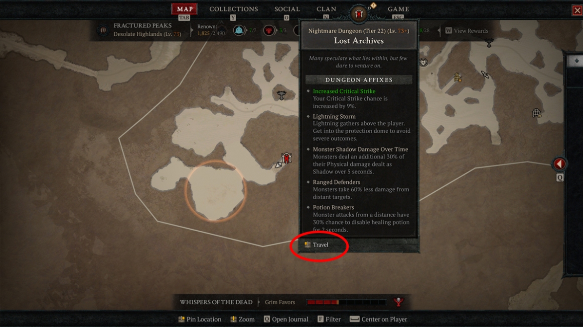 Comment se teleporter dans les donjons cauchemardesques de Diablo 4 Carte de téléportation du donjon Diablo 4 Nightmare