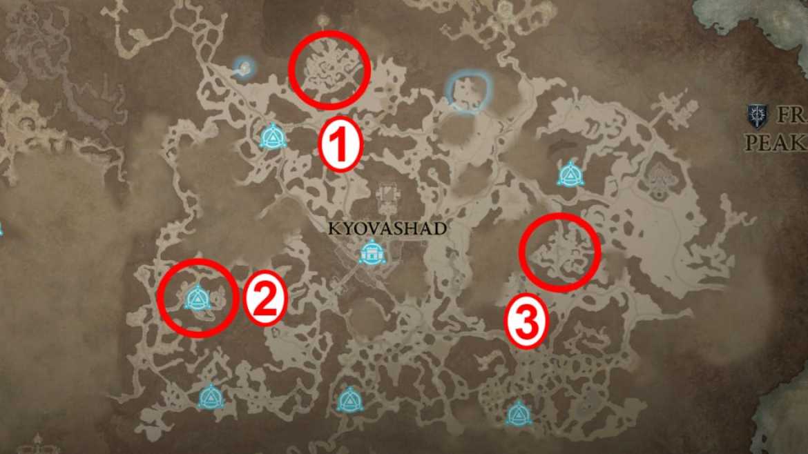 Liste de tous les emplacements des forteresses dans Diablo 4 Forteresses des pics fracturés de Diablo 4