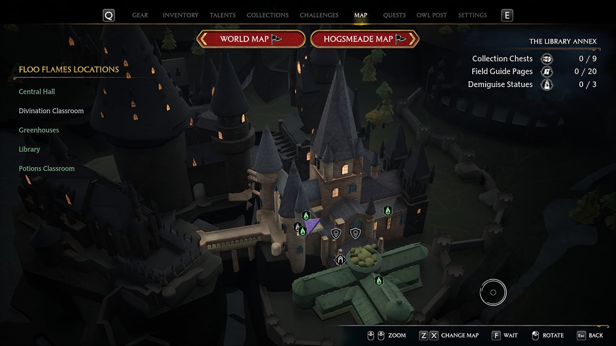 1689175343 295 Hogwarts Legacy tous les emplacements de jetons de maison repertories Central Hall Cabinet Carte Héritage de Poudlard