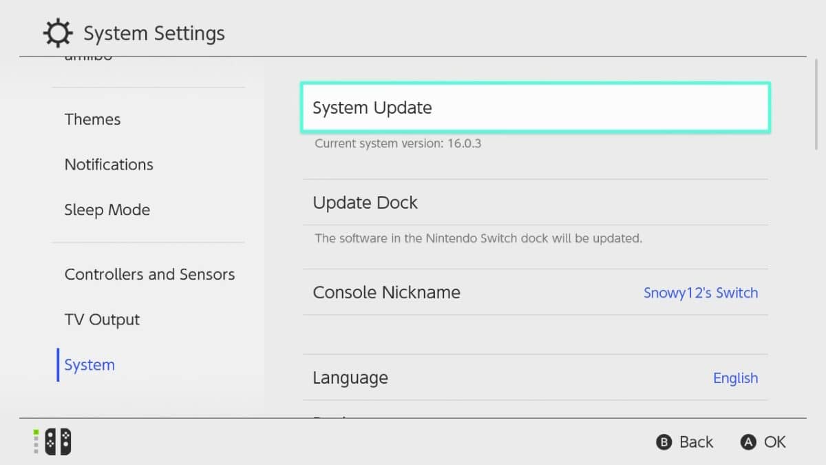Comment reparer Joy Con Drift sur une Nintendo Switch update_system_settings_on_a_switch