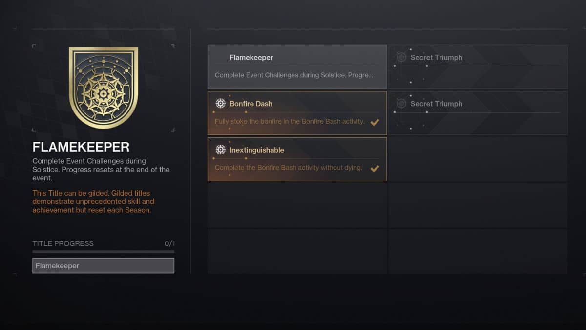 Tous les triomphes secrets pour le titre Flamekeeper dans Destiny Tous les triomphes secrets pour le titre Flamekeeper dans Destiny