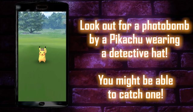 1694445601 836 Top 10 des Pokemon brillants les plus rares dans Pokemon Une image d’une rencontre avec le détective Hat Pikachu dans Pokémon GO. À côté de la rencontre, il y a les mots: « Cherchez une bombe photo par un Pikachu portant un chapeau de détective! Vous pourriez peut-être en attraper un! »