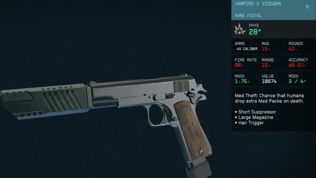 1695147367 259 Comment obtenir larme de poing dun vampire dans Starfield Statistiques sur les armes de poing de Starfield Vampire