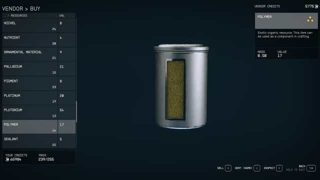 Ou acheter du polymere a Starfield Starfield Polymer dans la liste des magasins