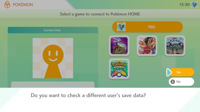 1696886217 377 Comment transferer vos Pokemon de la banque a la MAISON Une capture d’écran Pokémon HOME du menu pour changer d’utilisateur.