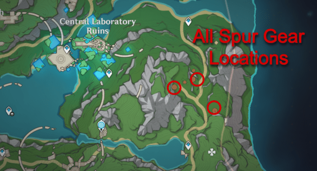 Comment obtenir et utiliser les engrenages droits dans Genshin Impact Emplacements sur la carte de l’engrenage éperon dans Genshin Impact