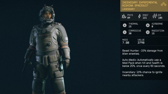 Comment obtenir la combinaison spatiale experimentale Nishina dans Starfield Statistiques de la combinaison spatiale expérimentale Nishina de Starfield