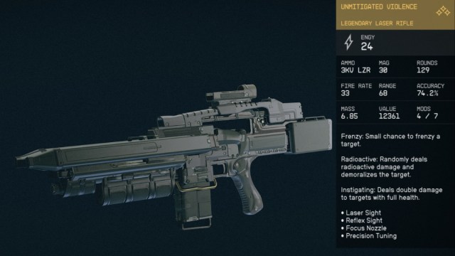 Comment obtenir la violence absolue du chasseur a Starfield Starfield Unmitigated Violence Legendary Rifle Stats