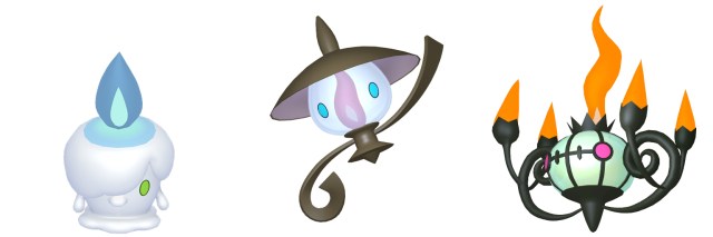 Pokemon GO Comment attraper Litwick et peut il etre brillant Images officielles de Pokémon HOME de Litwick, Lampent et Chandelure brillants.