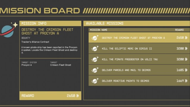 Tous les types de quetes et recompenses du tableau des Liste des primes du tableau des missions Starfield