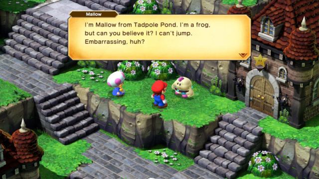 1700545060 450 Tous les personnages jouables et comment les debloquer dans Super Une capture d’écran de Super Mario RPG de Mallow parlant à Mario.