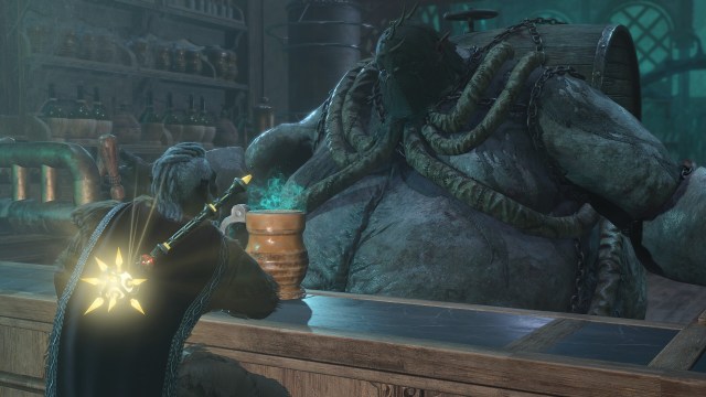 Baldurs Gate 3 Devriez vous boire avec Thisobald Thorm Une capture d’écran de Thisobald Thorm dans un bar en train de boire un verre avec un personnage de Baldur’s Gate 3.