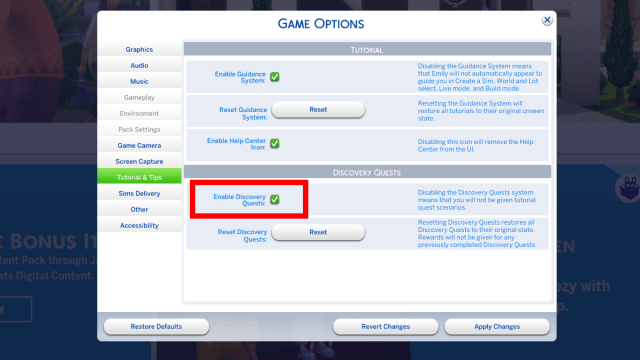 Comment desactiver les quetes de decouverte dans Les Sims 4 Comment desactiver les quetes de decouverte dans Les Sims 4