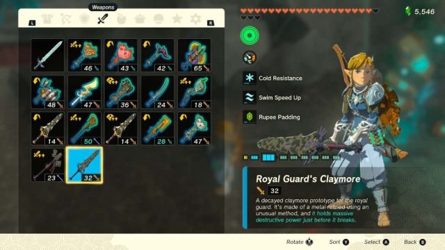 Comment obtenir la claymore immaculee de la garde royale dans Claymore Rusty Guard Totk