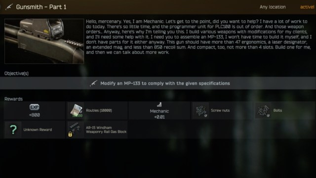 Comment terminer Armurier Partie 1 dans Escape From Tarkov Évasion de Tarkov Armurier Partie 1