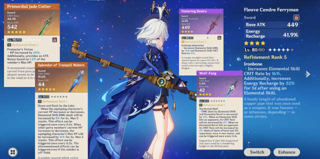 Les meilleures constructions de Furina dans Genshin Impact Options d’armes Furina dans Genshin Impact