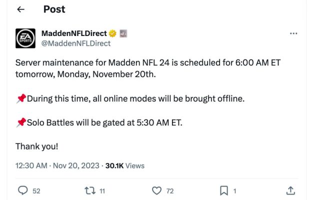 Madden NFL 24 fera t il lobjet dune maintenance supplementaire 20 novembre Madden NFL 24 fera t il lobjet dune maintenance supplementaire 20 novembre