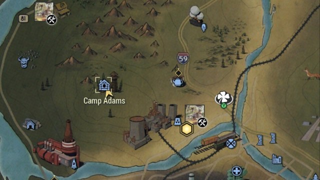Ou trouver le Camp Adams dans Fallout 76 Carte de Fallout 76 Camp Adams