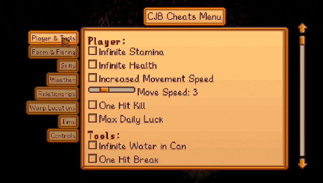 Top 10 des mods PC de Stardew Valley novembre 2023 Menu de triche CBJ à Stardew Valley
