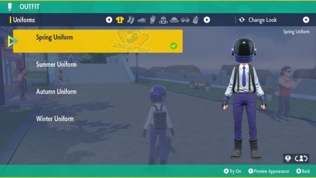 1705503152 218 Meilleures idees de tenues de personnages dans Pokemon Scarlet et Capture d’écran écarlate et violette de Pokémon de l’uniforme de printemps avec un casque cool
