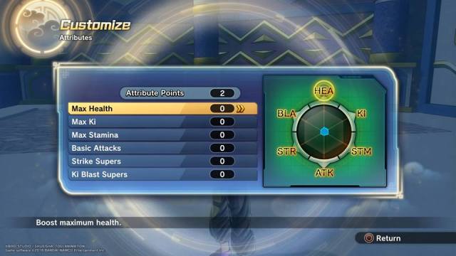 1705529206 736 Meilleurs attributs et builds pour Saiyan dans Dragon Ball Xenoverse Écran de personnalisation des attributs Dragonball Xenoverse 2