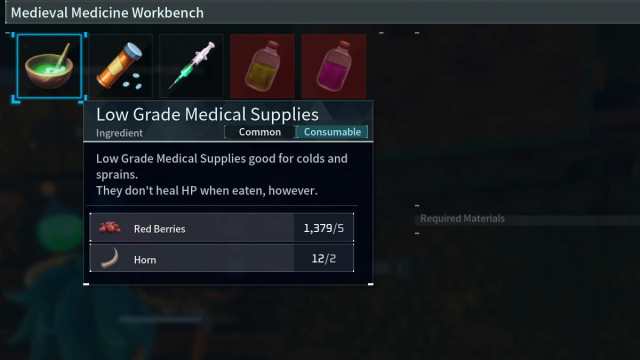 1706037842 128 Comment guerir lexces de plein dans Palworld Recette de fournitures médicales de qualité inférieure Palworld