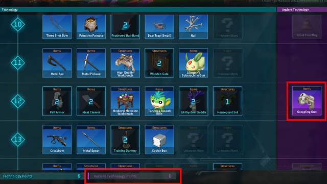Comment debloquer et fabriquer un grappin dans Palworld Arbre technologique du pistolet à grappin Palworld