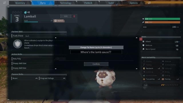 Comment nommer des amis dans Palworld Renommez votre Pal dans Palworld