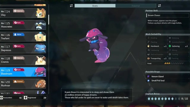 Comment obtenir des glandes a venin dans Palworld.webp Entrée de la glande à venin de Palworld de Daedream