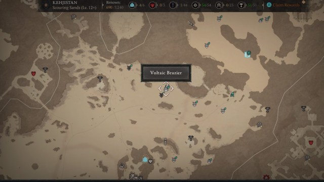 Comment terminer les tremblements arcaniques dans Diablo 4 Brasero voltaïque sur la carte Diablo 4