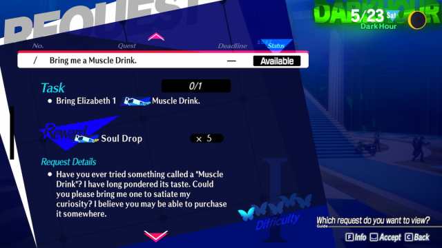 1707244235 578 Comment trouver une boisson musculaire dans Persona 3 Reload P3R Demande Persona 3 Reload muscle drink Elizabeth
