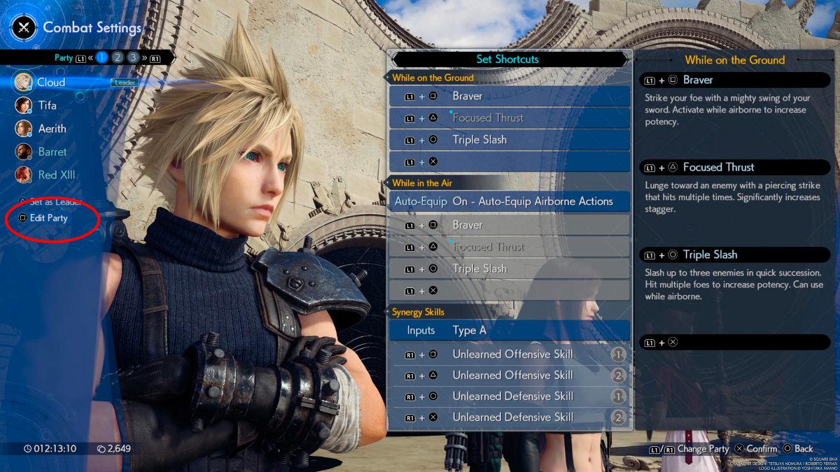 1709183598 478 Comment changer de groupe dans Final Fantasy 7 Rebirth FF7 Capture d’écran du menu Paramètres de combat dans Final Fantasy 7 Rebirth.