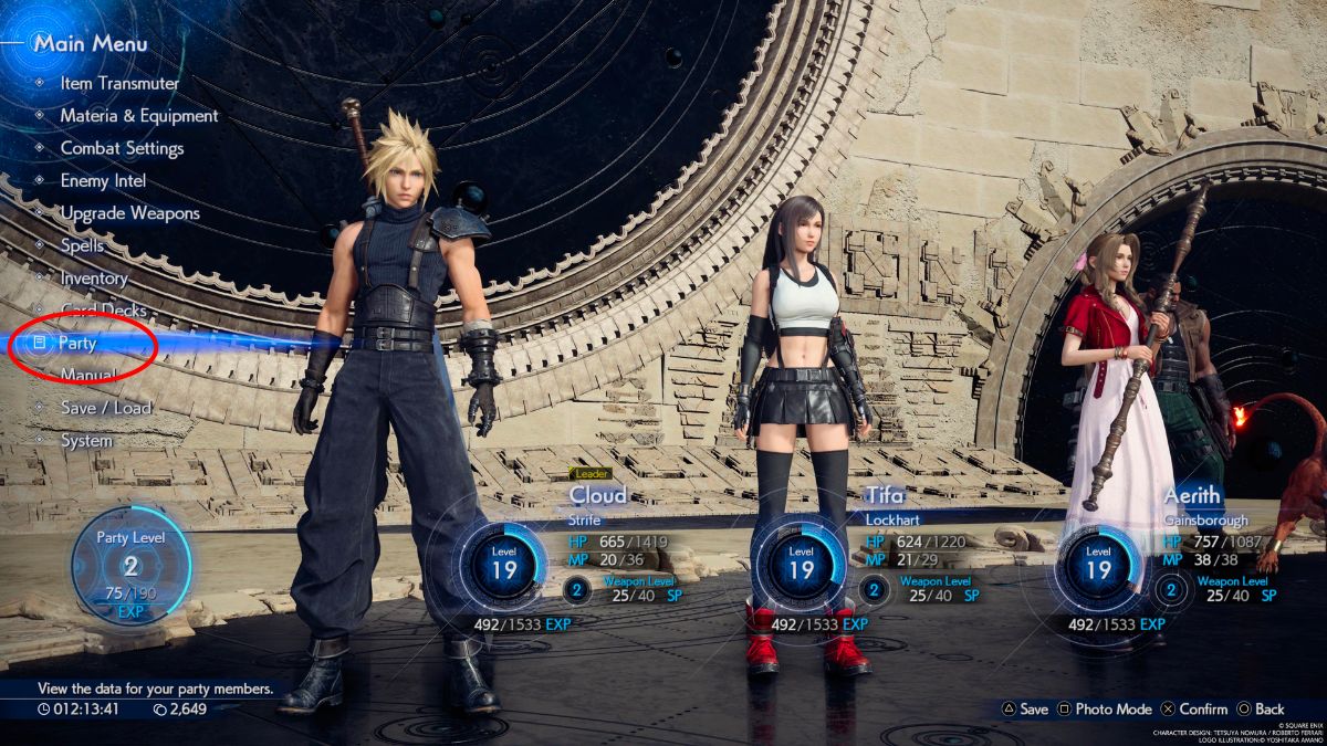 1709183599 801 Comment changer de groupe dans Final Fantasy 7 Rebirth FF7 Capture d’écran du menu principal de Final Fantasy 7 Rebirth.