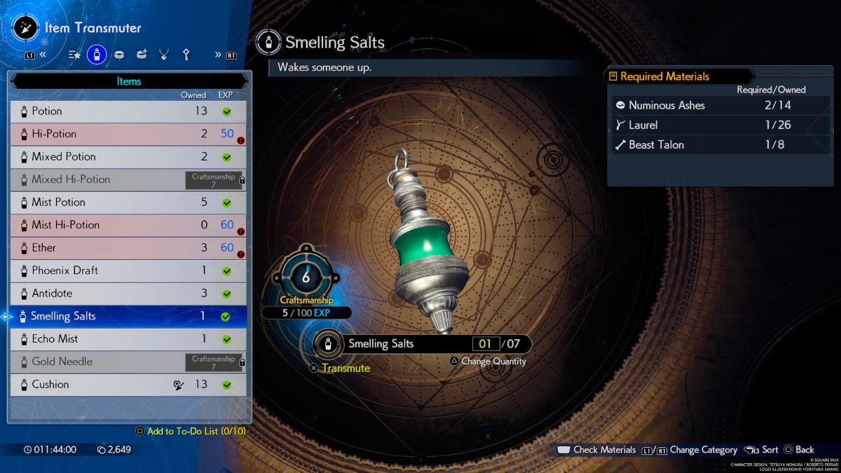 1709192244 130 Final Fantasy 7 Rebirth Comment obtenir des cendres numineuses Capture d’écran de sels odorants dans Final Fantasy 7 Rebirth.