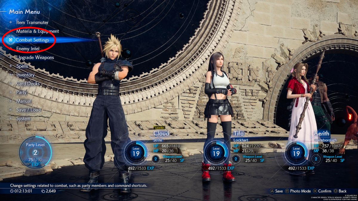 Comment changer de groupe dans Final Fantasy 7 Rebirth FF7 Capture d’écran du menu principal de Final Fantasy 7 Rebirth.