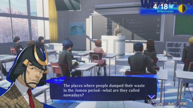 Persona 3 Reload Ou les gens jetaient ils leurs dechets Capture d’écran de la question de la classe de la période Jomon dans Persona 3 Reload.