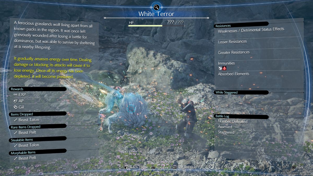 1709330913 627 Comment faire reapparaitre la terreur blanche dans Final Fantasy 7 Capture d’écran de l’évaluation de la terreur blanche dans Final Fantasy 7 Rebirth.