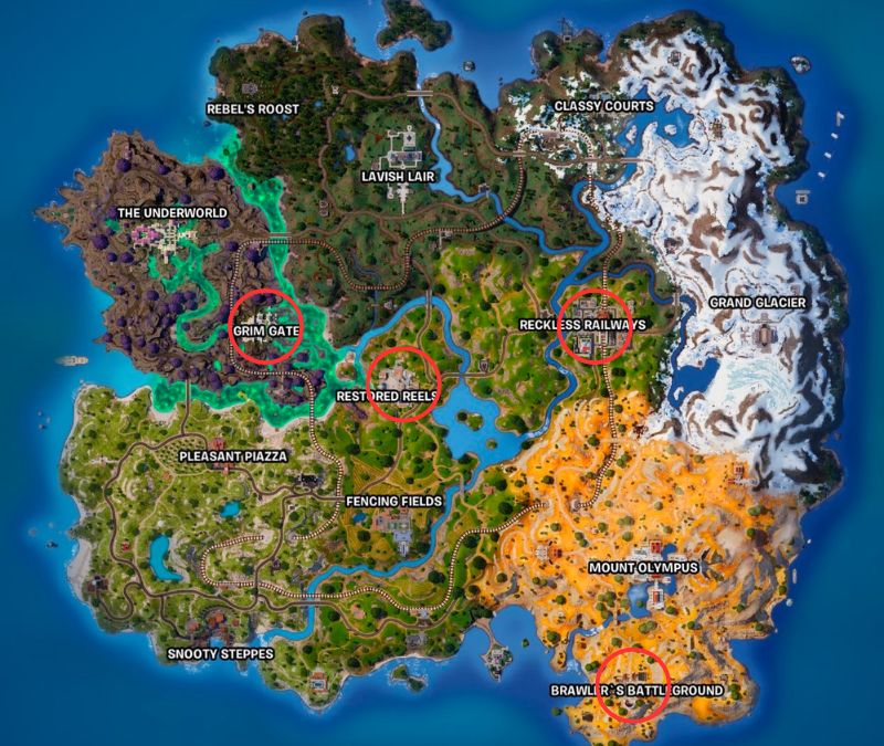 1709971341 786 Fortnite Chapitre 5 Saison 2 Comment trouver et accepter Capture d’écran des emplacements de la carte du briefing de ravitaillement dans la saison 2 du chapitre 5 de Fortnite.