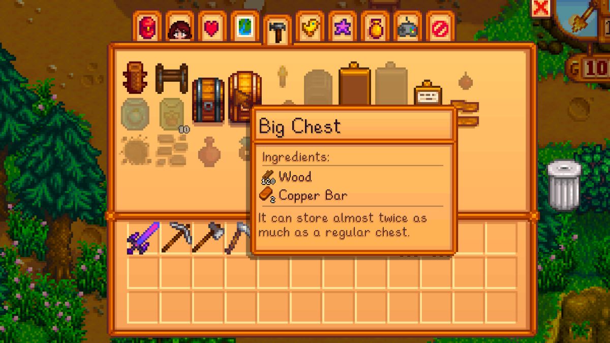 1710882060 953 Comment fabriquer un grand coffre dans Stardew Valley Mise a Capture d’écran de la fabrication d’un grand coffre dans Stardew Valley.