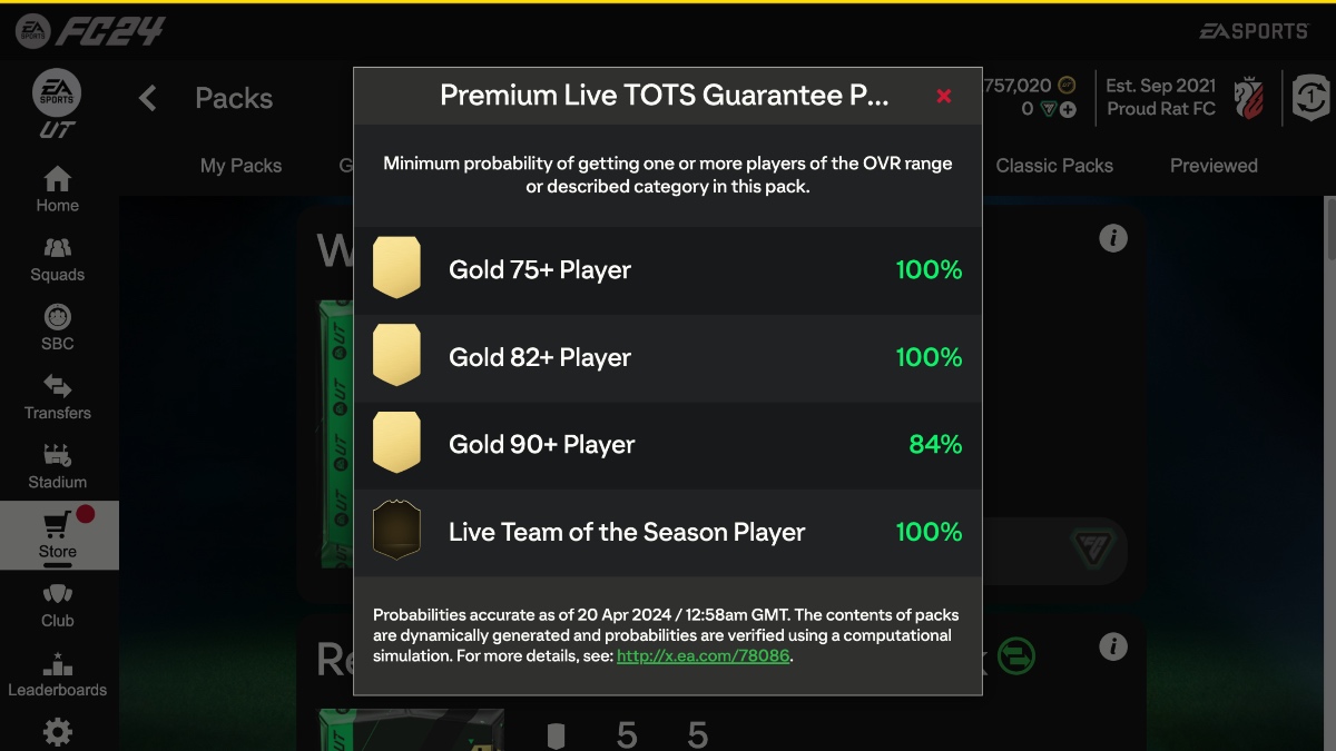 EA FC 24 Le pack premium Live TOTS Guarantee Pack EA FC 24 Premium Live TOTS Garanti