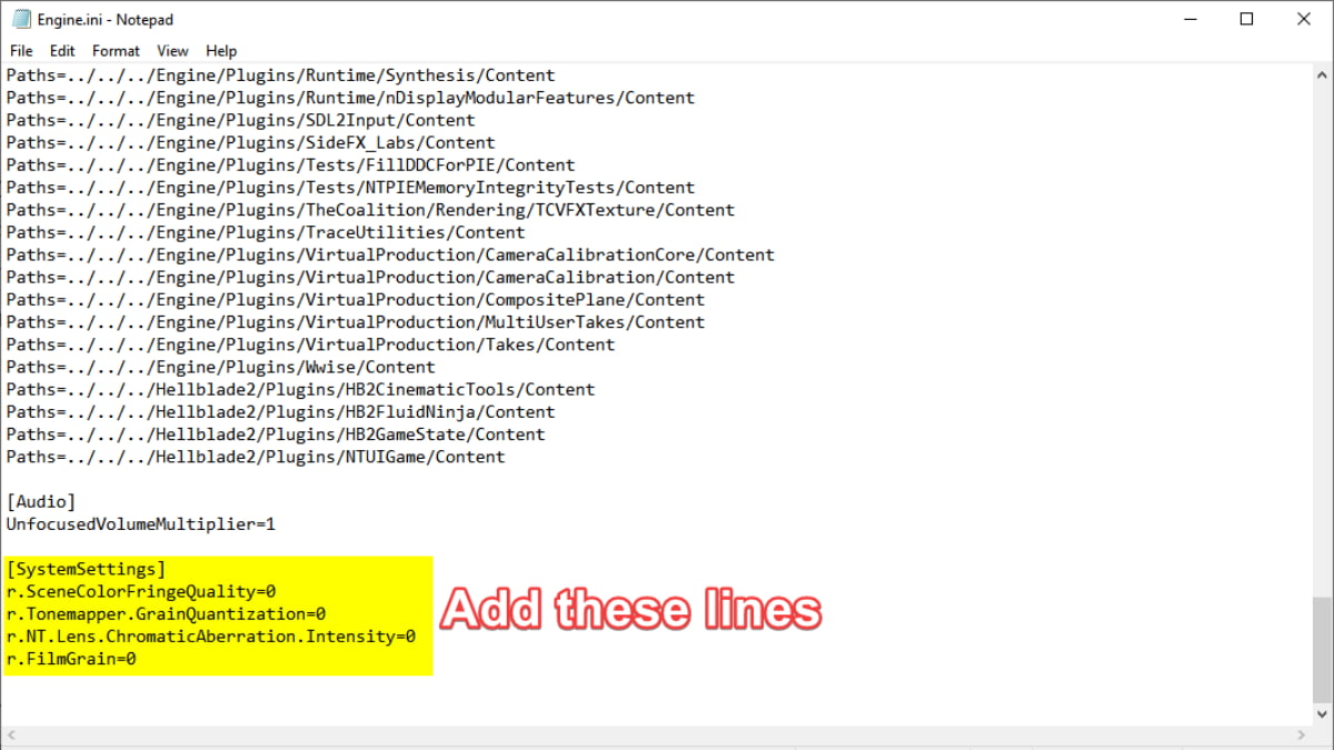 Comment desactiver laberration chromatique et le grain du film dans Hellblade 2 Enigne File