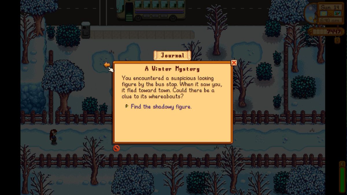 Stardew Valley Guide de quete mystere hivernale Stardew Valley : Une note de quête mystère hivernale