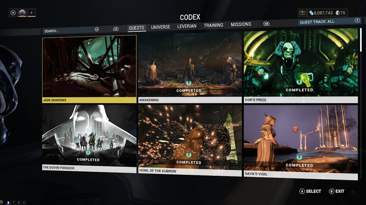 Comment commencer la quete des ombres de jade dans Warframe Codex des Ombres de Jade Warframe