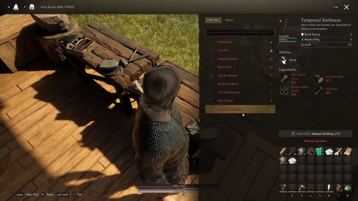 Comment obtenir de meilleurs outils dans Pax Dei Hache de guerre trempée en Pax Dei
