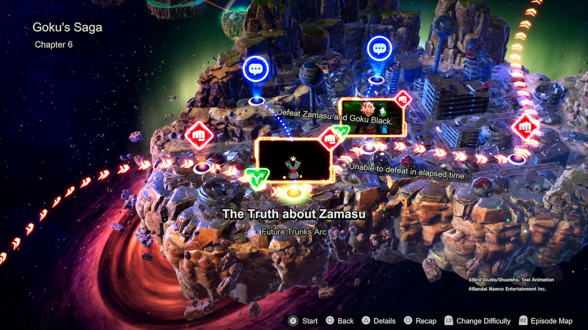 1729115192 763 Comment debloquer toutes les chronologies alternatives des batailles depisodes de Une carte rocheuse pour le chapitre 6 de la saga Goku, intitulé La vérité sur Zamasu, mettant en vedette Zamasu et Goku Black dans l’arc Future Trunks.