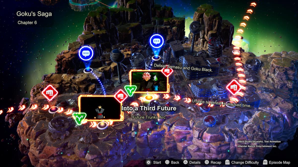 1729115193 478 Comment debloquer toutes les chronologies alternatives des batailles depisodes de Une carte de la ville sous le titre Goku’s Saga, Chapitre 6. La quête Vers un troisième futur fait partie de l’arc Future Trunks, avec Zamasu et Goku Black en tant qu’ennemis.